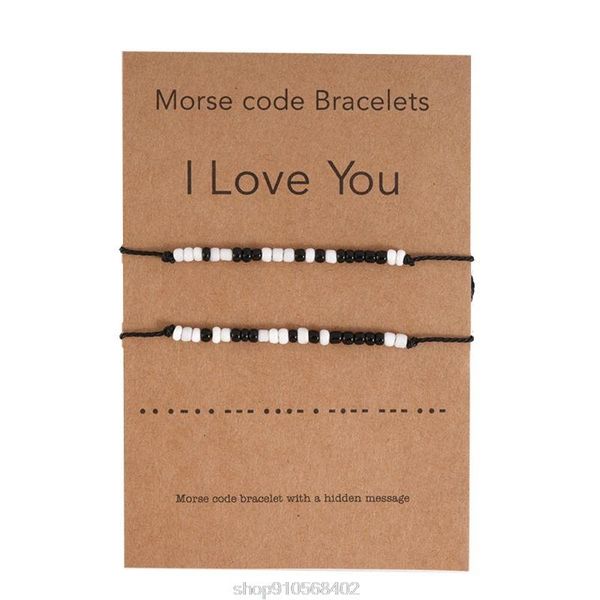 

charm bracelets 2pcs i love you friendship morse code dainty beaded bracelet with secret message lover jewelry gifts n13 20 drop, Golden;silver