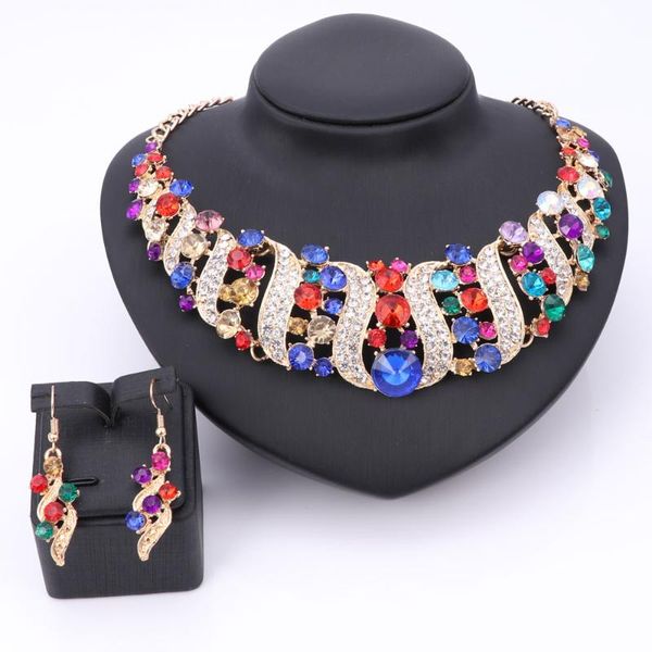 

luxury wedding bridal accessories statement jewelry sets for women rhinestones crystal necklace earrings holiday party sets, Silver