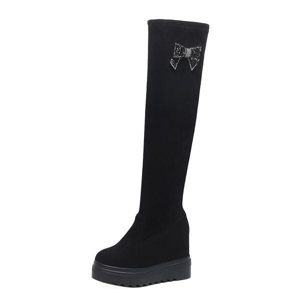 

2021 the new fashions black crystal arch on the knee hidden boots thick heels platform women warm winter shoes ladies vnea