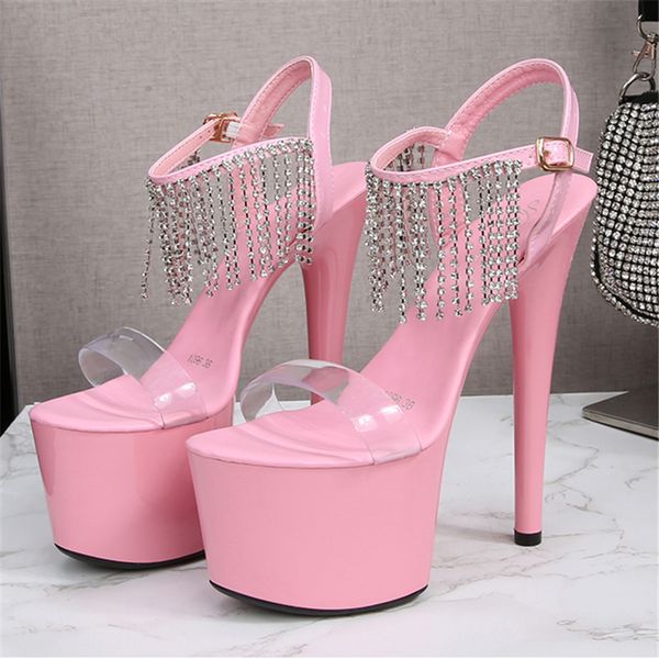 

2021 women see 16.5cm sandals with high heels 6.5cm crystal pink transparent fetish shoes ry31, Black