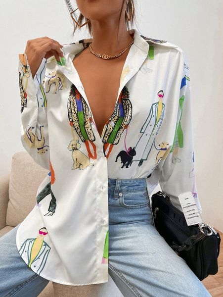 

figure graphic longline blouse v1yx#, White