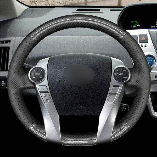 

black pu carbon fiber car steering wheel cover for toyota prius 30 prius v 2011-