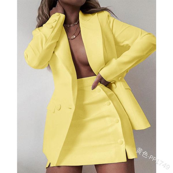 

mini skirts one piece 2021 woman blazer women double breasted blazers and skirt suit office lady women work wear with buttons, White