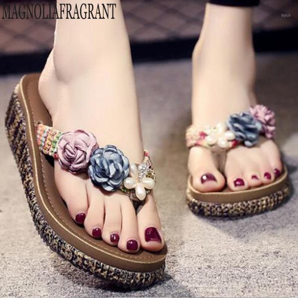 

slippers fashion women summer flower clip toe flip flops woman casual shoes 2021 wedges non-slip female beach hy3921, Black