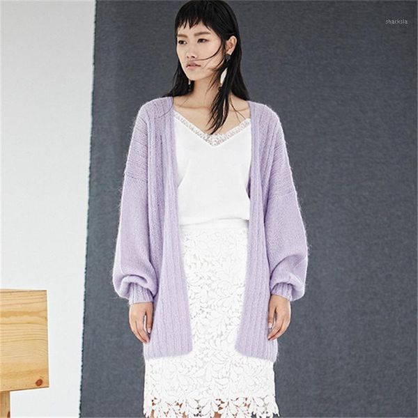 

100% hand made wool thin knit women fashion vertical striped vneck solid cardigan sweater retail wholesale customized1, White