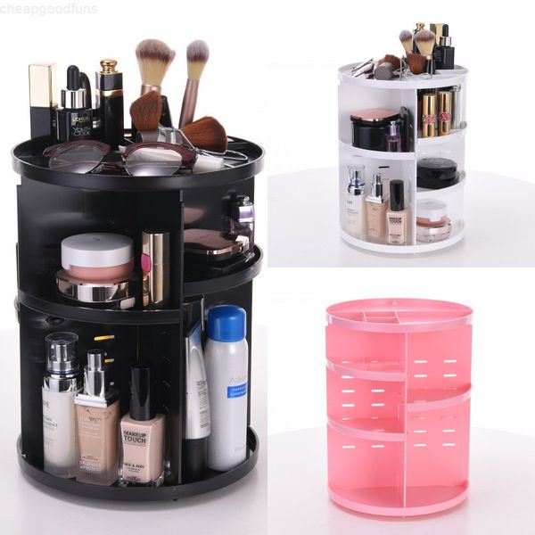 

plastic 360 degree rotation rotary cosmetic folding makeup organizer deskstorage box 3 colors