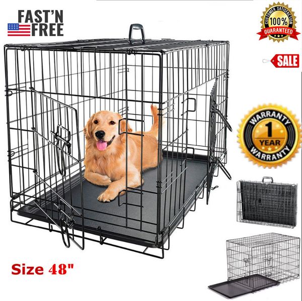 

48inch folding pet crate dog cat cage suitcase cage and plastic kennel house for animal 2 door with divide & removable tray pan