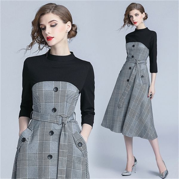 

false two women's dresses button luxury shredded ladies korean women dressed as long fiesta zn76, Black;gray