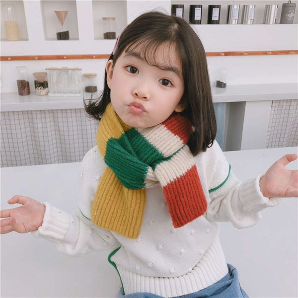 

and winter women's korean children's men's knitted rainbow scarf versatile color matching wool fashion baby warm neck, Red;brown