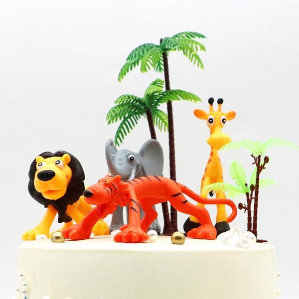 

6pcs/set forest zoo theme cake er animal ornaments birthday party children's day cake decoration cupcake dessert accessories