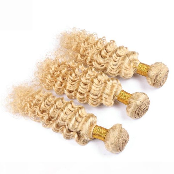 

9a russian human hair deep wave color #613 3 bundles platinum blonde deep curly hair bundles hair extensions 3pcs, Black