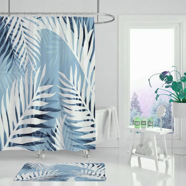 

green leaves printing shower curtain tropical plant bathroom curtain nature waterproof bath screen fabric for bathtub decor