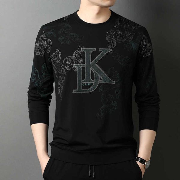 

and 2020 new hoodless autumn spring sports slim bottoming shirt korean thin printed men's casual crew neck sweater, Gray