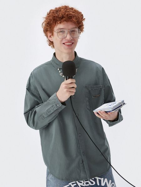 

men metal detail button up shirt u6g2#, White;black