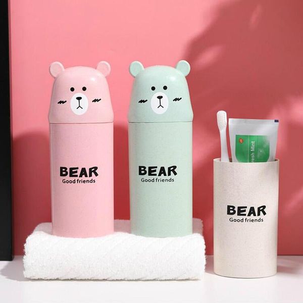 

bath accessory set cartoon bear toothpaste organizer protable travel toothbrush case storage box container home bathroom accessories 7*19cm
