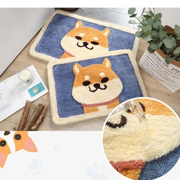 

cushion/decorative pillow bath mats doormat cartoon akita dog flocking carpet floor mat home bathroom door non-slip absorbent foot