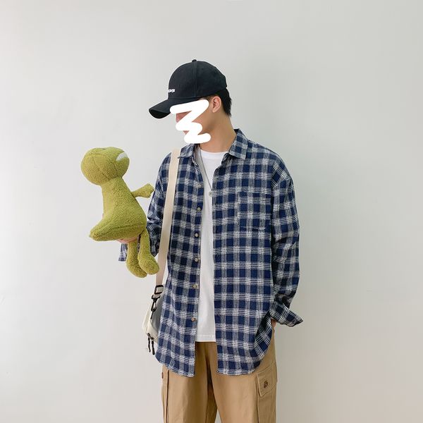 

2021 new privathinker men woman plaid casual shirts mens harajuku single breasted autumn shirt male oversize long sleeve clothes 10ja, White;black