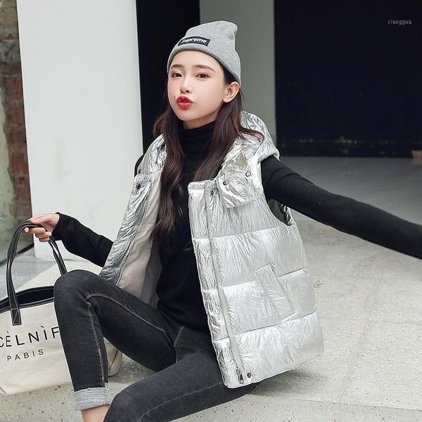 

back season special selling down cotton vest 2019 light noodles small vest cotton-padded clothes woman easy waistcoat loose coat1, Black;white