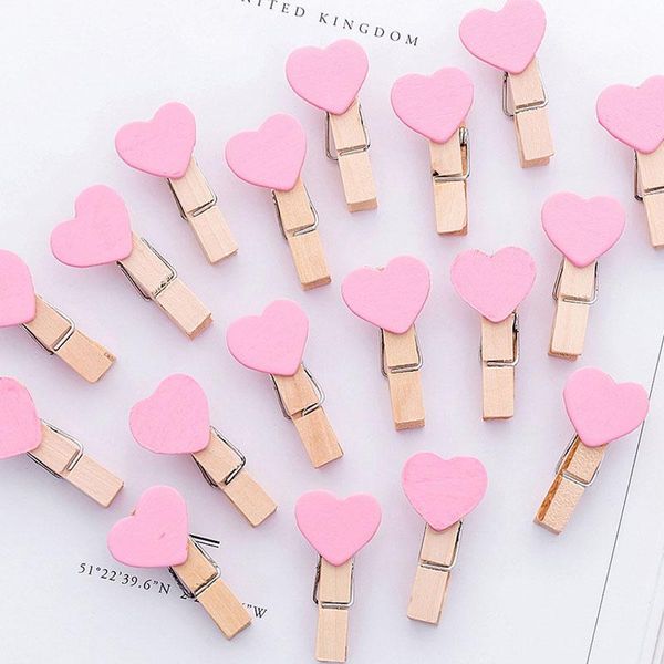 

10 pcs pink lovely heart wooden paper clip bookmark for album with rope school office supply h wmtich