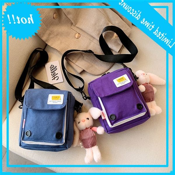 

canvas simple women's 2020 new korean ins color contrast student leisure one shoulder messenger mobile phone bag
