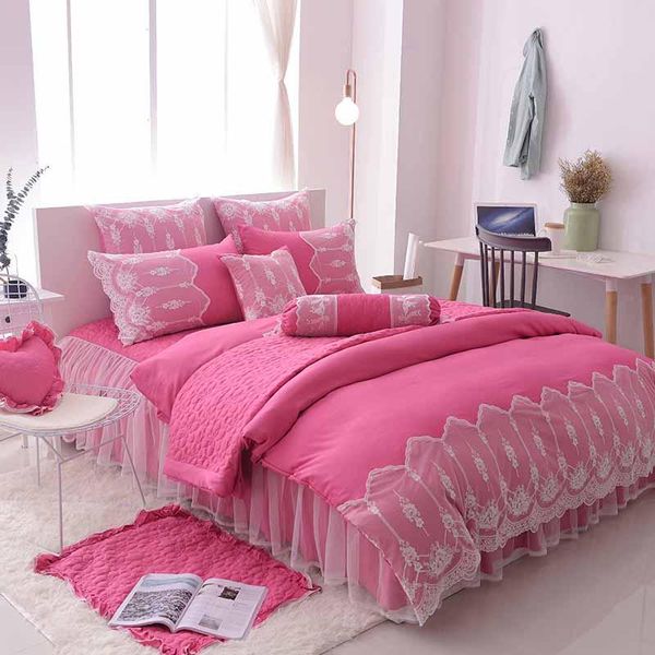 

bedding sets princess 4/7 pcs lace luxury bed skirt set wedding cotton sheets duvet cover bedspreads as gift