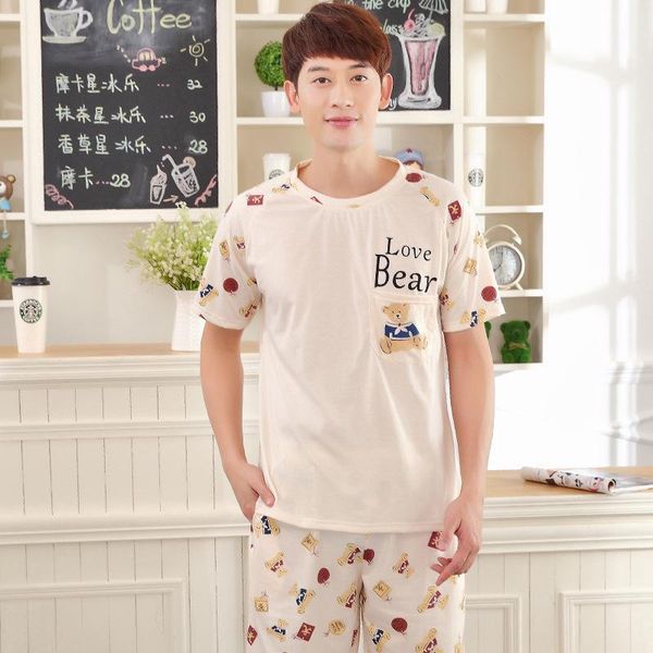 

men pajamas new cute casual home service 2019 short sleeve shorts pullover summer korean two piece pajama sets men sleepwear1, Black;brown