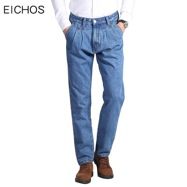 

autumn classic thick jeans men 100% cotton denim overalls men regualr fit casual vintage blue trousers pants h1209
