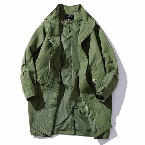 

men's windbreaker loose solid color tooling long section windbreaker army green spring and autumn new plus size coat1, Tan;black