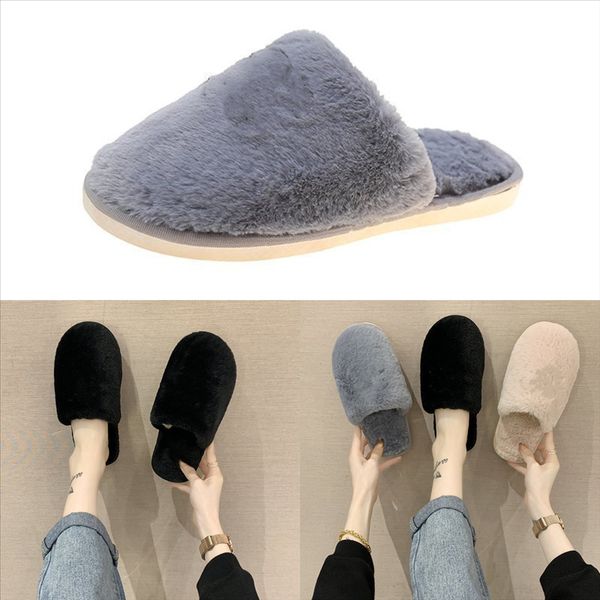 

b0yij ladies leisure plush warm slipper slippers printed flat comfortable home slippers for winter interlock fur slides home, Black