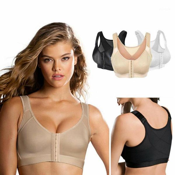 

gym clothing women's ladies sport solid front fastening bra non wired comfort soft cup sleeveless yoga bras1, White;black