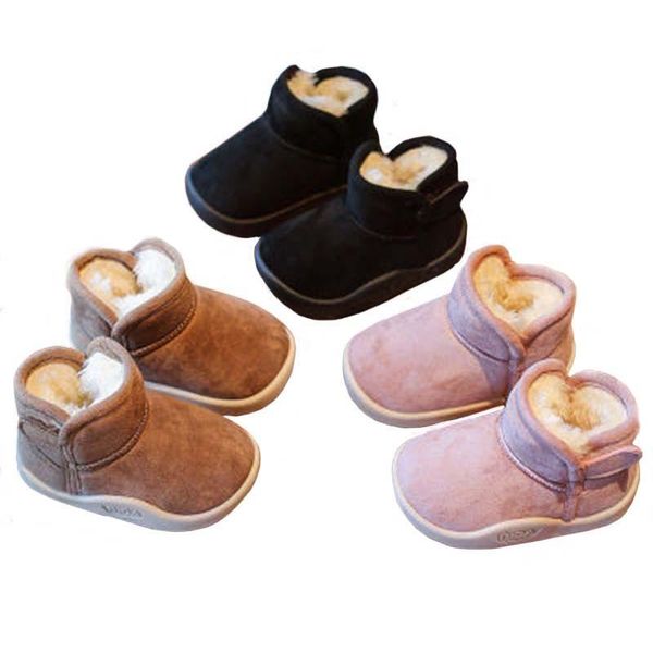 

boots baby boys winter snow kids warm thick plush shoes girls fashion short toddler non-slip soft cotton, Black;grey