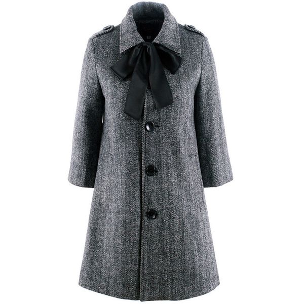 

2021 autumn women's wool three quarter bow retro long coat slim type winter woolen jackets female outwear, Black