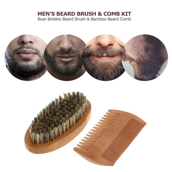 Kit pettine per barba da uomo Setole di cinghiale Pennello da barba per baffi Pettine per barba in bambù Set di spazzole per capelli facciali maschili