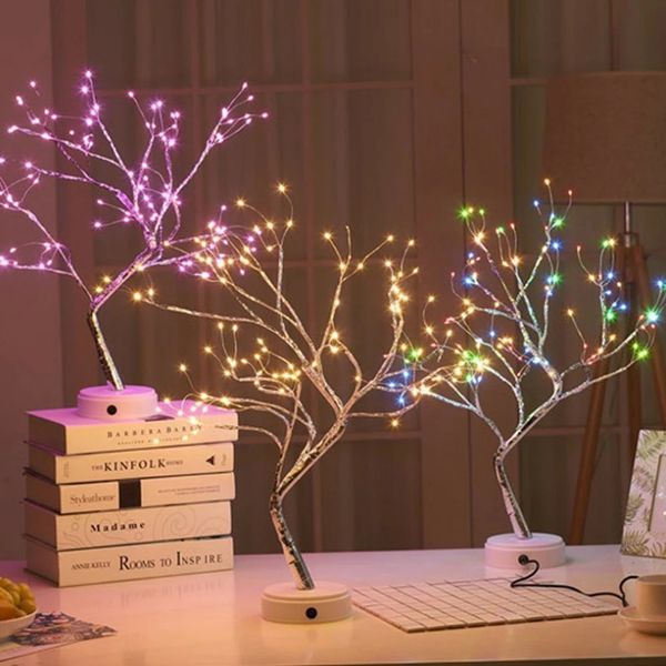 USB 3D Tabela Lamp Copper Wire Christmas Fire Tree Night Light para casa de férias em casa Decoração de bar interno de crianças Luz de fada