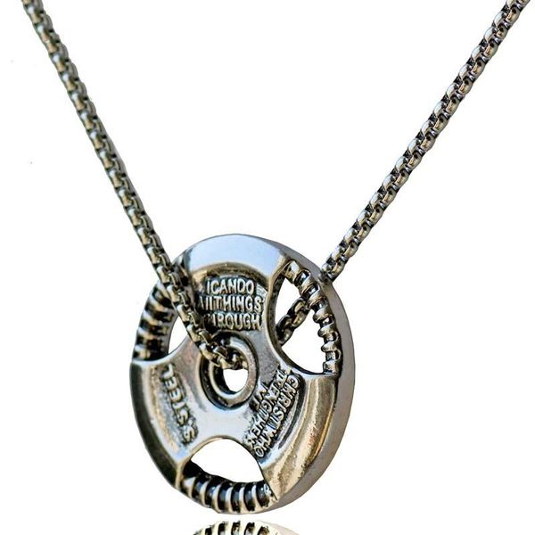 

pendant necklaces men fitness dumbbell necklace weightlifting bodybuilding barbell gym weight plate sports jewelry, Silver