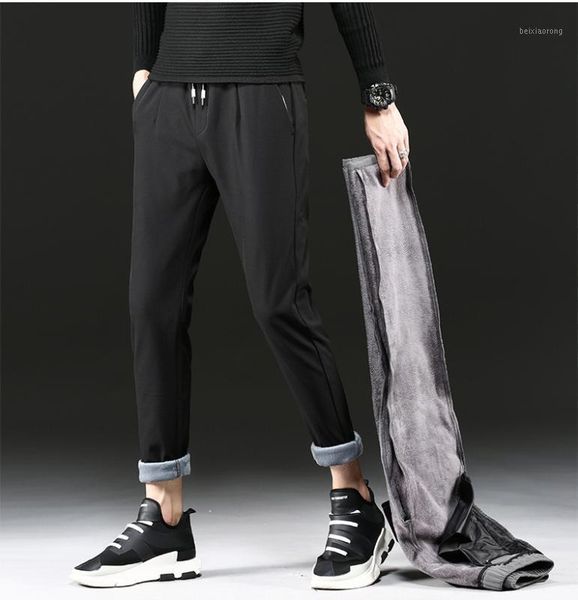 

2020 mens winter waterproof casual pants male clothing casual sweatpants trouser baggy fleece super warm pants larger size 381, Black