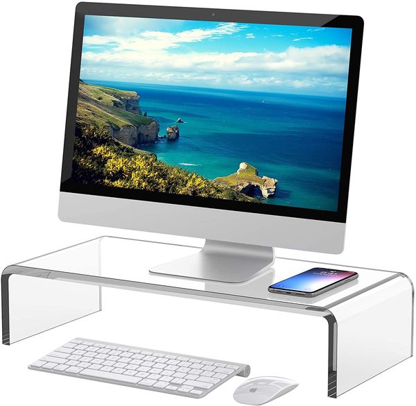 Acrylcomputermonitorstand (18x8x4 Zoll), Clear Monitor Riser für Laptop-Bildschirm-TV-Monitor, Tastatur-Speicher-PC-Schreibtischständer / Computerständer für Zuhause, Büro, Geschäft