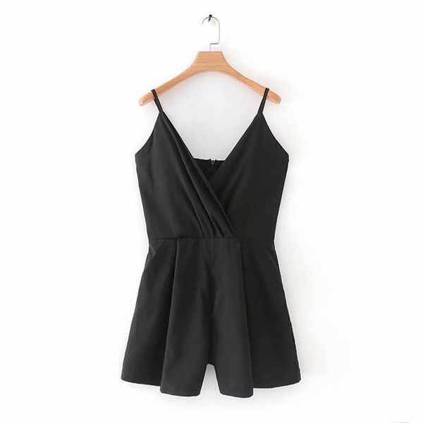 

f1482 women's fashion summer 2019 new black v-neck suspender one piece shorts for women, Black;white