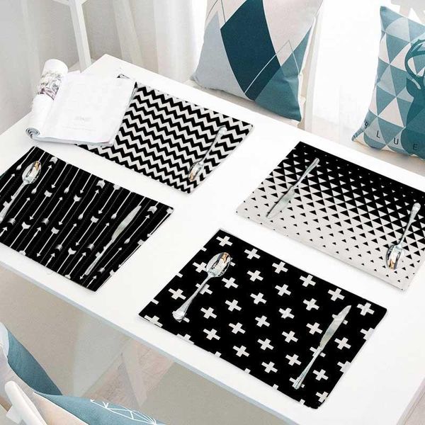

table napkin black and white geometric mat cotton pad kitchen decoration accessories dinner 44*28cm/piece h08
