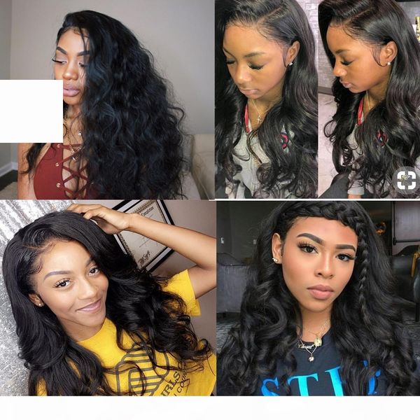 

full lace human hair wigs body wave 180density pre plucked lace front human hair wigs for women with baby hair brazilian wig remy, Black;brown