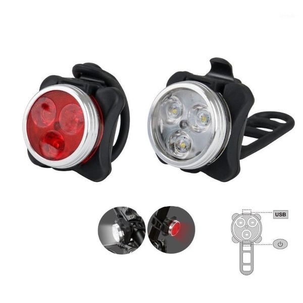 

bike lights practical cycling bicycle 3 led head front rear tail light rechargeable battery with usb charging cable 2 color available1