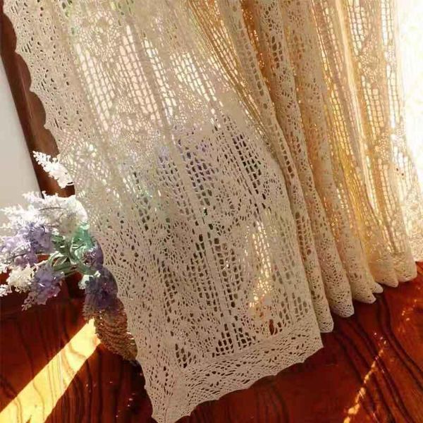 

american country style handmade cotton thread crochet french window curtain hollow finished decorative curtain customize1