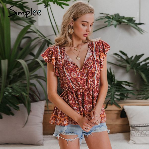 

simplee elegant tank women blouse cotton tassel red shirts feminina boho v neck holiday summer ladies female y200701, White