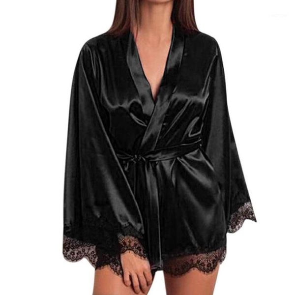 

women satin nightdress silk lace lingerie nightgown sleepwear robe pajamas temptation lace clothes vestido #em1, Black;red