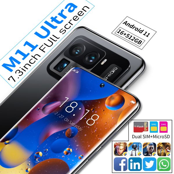 

phone M11Ultra Cell 7.3 Inch 6800mAh Octa Core Quad 16GB+512GB Rear Camera Android Mobile Phone 5G 4G LTE Smartphone good Smart, Gold