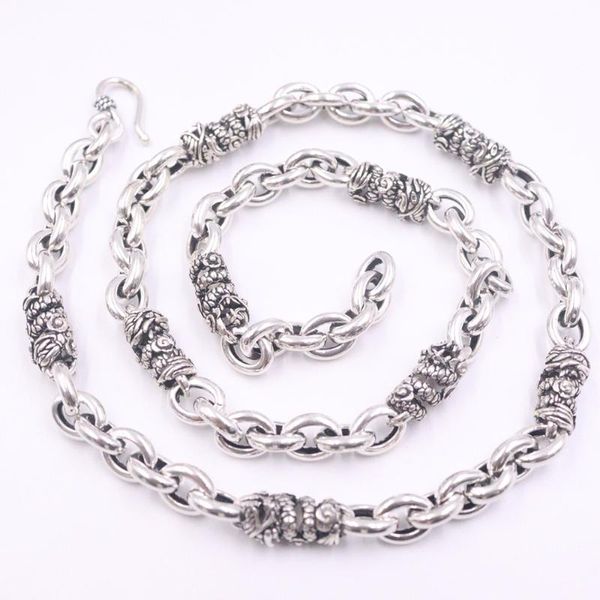 

chains s925 sterling silver necklace men luck dragon beads with oval chain 8mmw / 55-60cm 56-62g