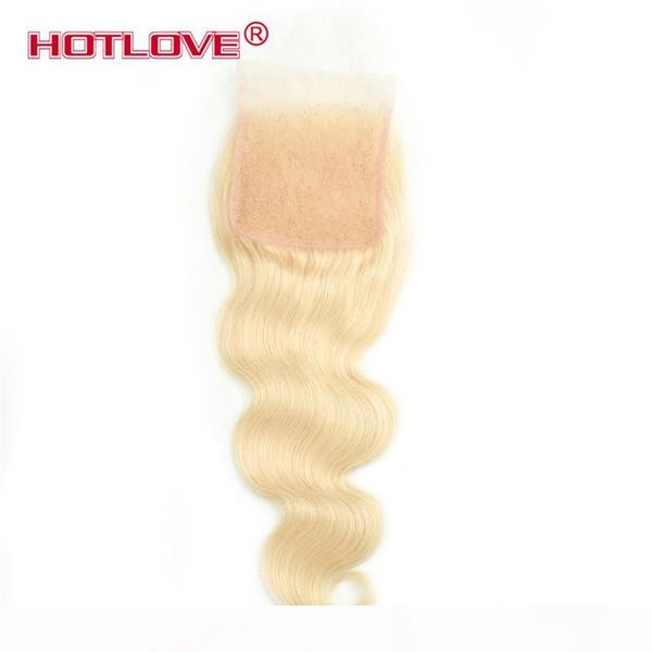 

ove hair brazilian virgin remy human hair bleached knots 4*4 swiss lace closure with baby hair pure color 613 blond body wave, Black
