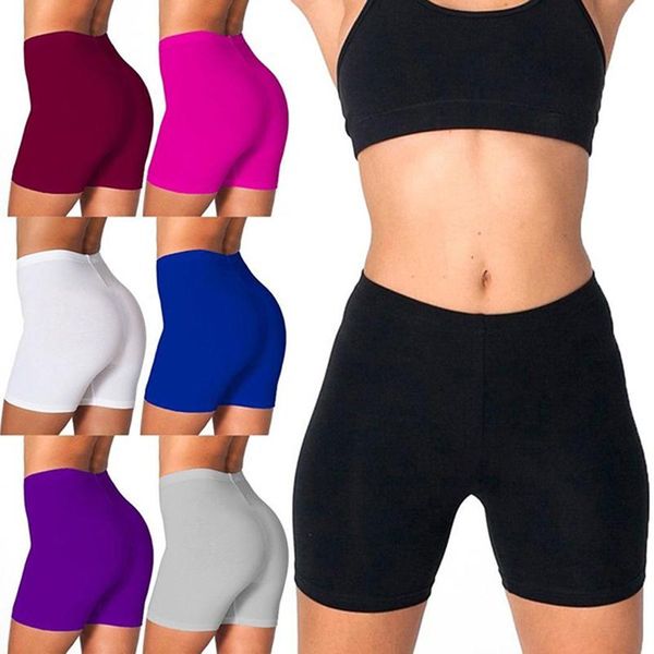

women's waist tummy control workout yoga shorts black compression athletic bike running shorts slim stretch gym tights, White;red