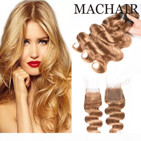 

brazilian body wave straight hair 3 bundles with closure part 27# honey blonde brazilian human hair bundles with closure, Black;brown