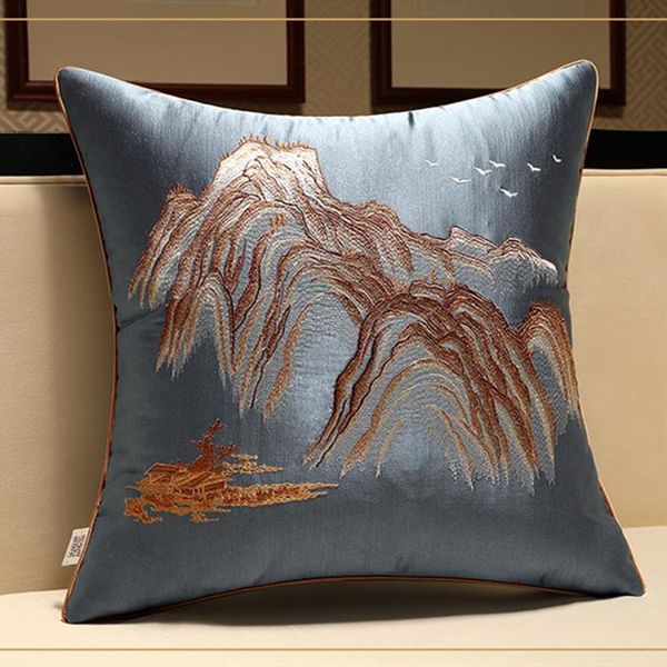 

fine embroidery scenic landscape chair cushions chinese silk satin armchair backrest office home decor sofa lumbar pillow 45x45cm 50x50cm